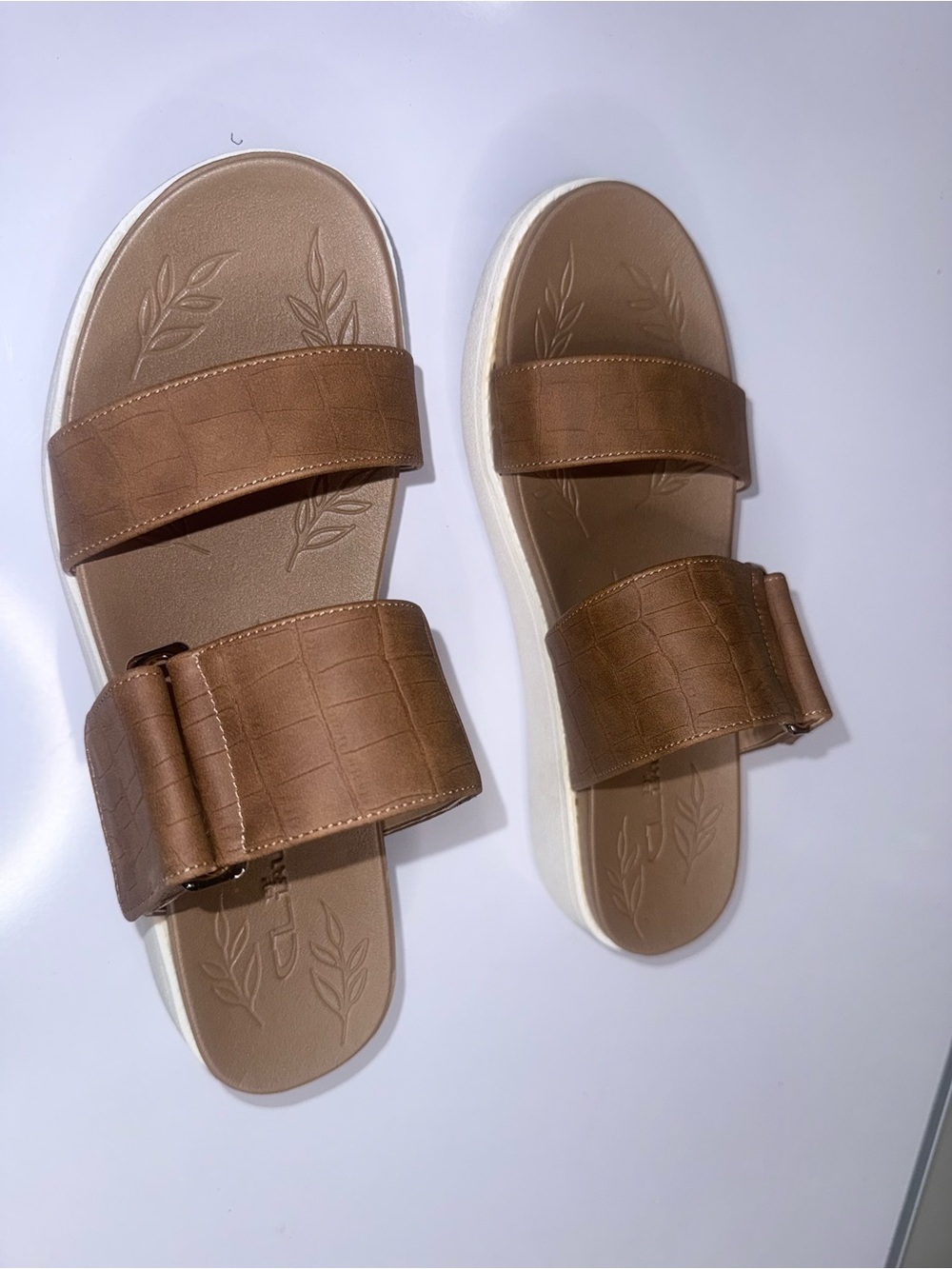 CL by Chinese Laundry Croc-Texture Tan Double-Strap Slide Sandals